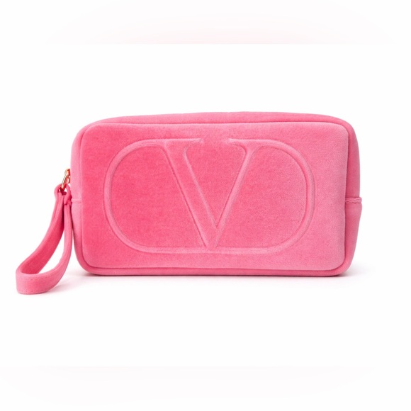 Valentino Petite Pochette Rose Pink Mini Pouch | Velvet Logo | Recycled Material - Picture 1 of 11